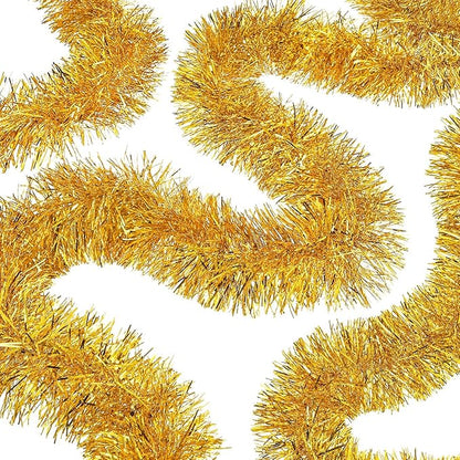 WILLBOND 50 ft Christmas Tinsel Garland Metallic Tinsel Twist Garland Christmas Tree Decorations New Year Wedding Birthday Hanging Decorations Party Supplies, 3 Inch(Gold)