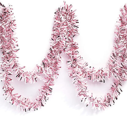 Anderson's Metallic Light Pink & White Sparkle Glitter Tinsel Twist Garland, 25ft Holiday Decoration, Christmas Tree Trim, Parade Float Decor, Party Supplies, Graduation, Indoor/Outdoor Event Garland