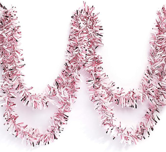 Anderson's Metallic Light Pink & White Sparkle Glitter Tinsel Twist Garland, 25ft Holiday Decoration, Christmas Tree Trim, Parade Float Decor, Party Supplies, Graduation, Indoor/Outdoor Event Garland