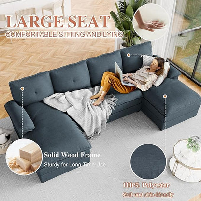 Meilocar U Shaped Sectional Sofa 110" 4 Seat Large Cloud Couch with Wide Chaise Double Cushions, Grey
