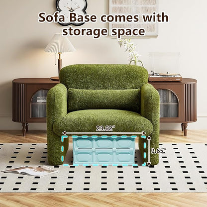 33.86" Accent Chairs, Modern Upgrade Sherpa Fabric Arm Chair Comfy Upholstered Armchair Leisure Single Sofa Chair with a Waist Pillow for Bedroom, Office and Living Room