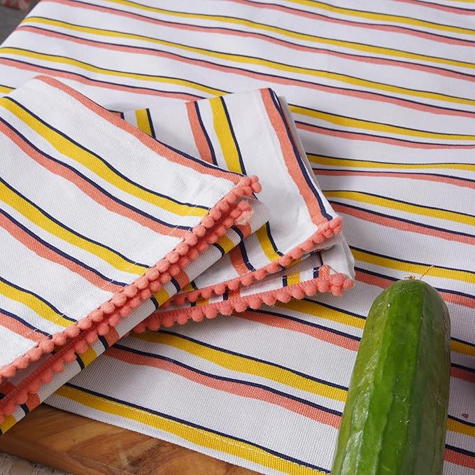 TARAN LIVING Printed Kitchen Dish Bar and Tea Towels Cotton, 18x28 inch with Trims, Cotton Dish Towel Sets (Yellow Stripes, Set of 6)