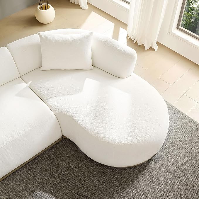 WILLIAMSPACE 134.63" Oversize Curved Sofa Cloud Couch with Round Chaise, Modern Upholstered Curved Sectional Sofa Couch with 6 Pillows for Living Room, No Assembly (Right-Facing,Cream White)