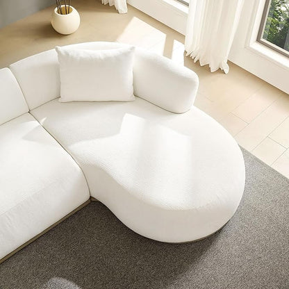 WILLIAMSPACE 134.63" Oversize Curved Sofa Cloud Couch with Round Chaise, Modern Upholstered Curved Sectional Sofa Couch with 6 Pillows for Living Room, No Assembly (Right-Facing,Cream White)