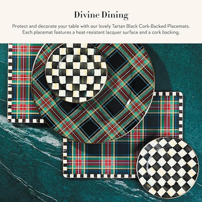 MACKENZIE-CHILDS Set of 4 Cork-Back Placemats, Hard-Finish Table Mats, Tartan Black