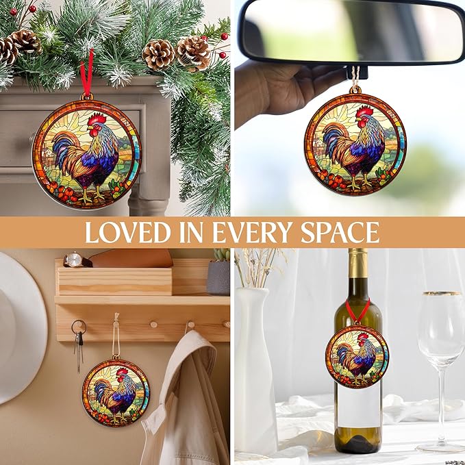 OASSIE Chicken Ornaments for Christmas Tree - Suncatcher Christmas Ornaments 2025 - Chicken Gifts for Women Men, Rooster Gifts for Women Animal Farmhouse Lovers, Rustic Home Decor