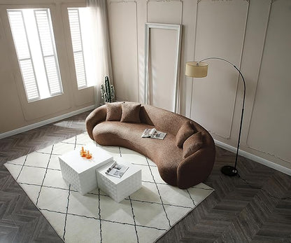 KEIKI 103" Boucle Half Moon Curved Sectional Sofa with 4 Throw Pillows, Modern 5-Seater Teddy Fleece Leisure Couch with Curved Backrest, Easy Assembly, for Living Room, Bedroom, Brown