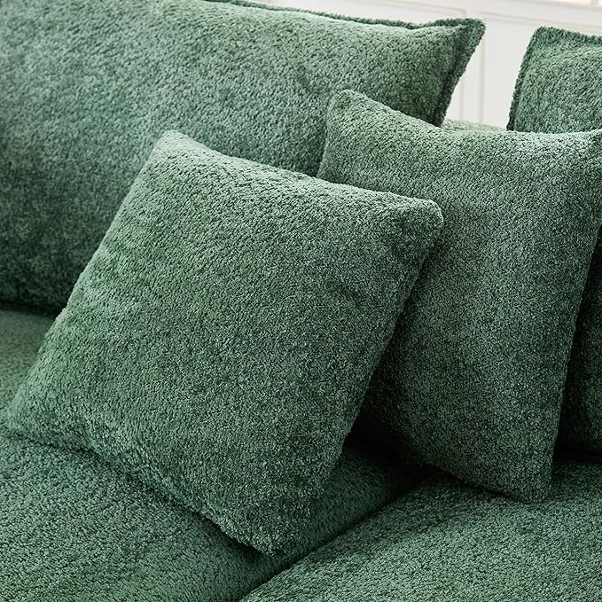 125'' Modern Curved Cloud Sofa Luxury Living Room 5 Seater Combo Sofa Cloud Curve Design Mid Century Upholstered Sofa with Ottoman for Living Room Bedroom Apartment (Boucle+Right Facing, Green)