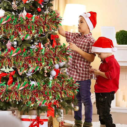 50FT Tinsel Christmas Garland Metallic Twist Garland Shiny Hanging Tinsel for Christmas Tree Party Supplies Indoor Outdoor Home Xmas Decoration (Gold Red Green)