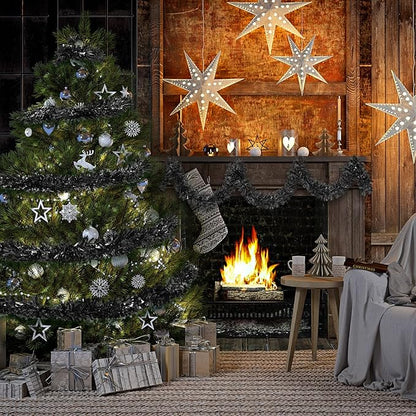 WILLBOND 50 ft Christmas Tinsel Garland Metallic Tinsel Twist Garland Christmas Tree Decorations New Year Wedding Birthday Hanging Decorations Party Supplies, 3 Inch(Black)