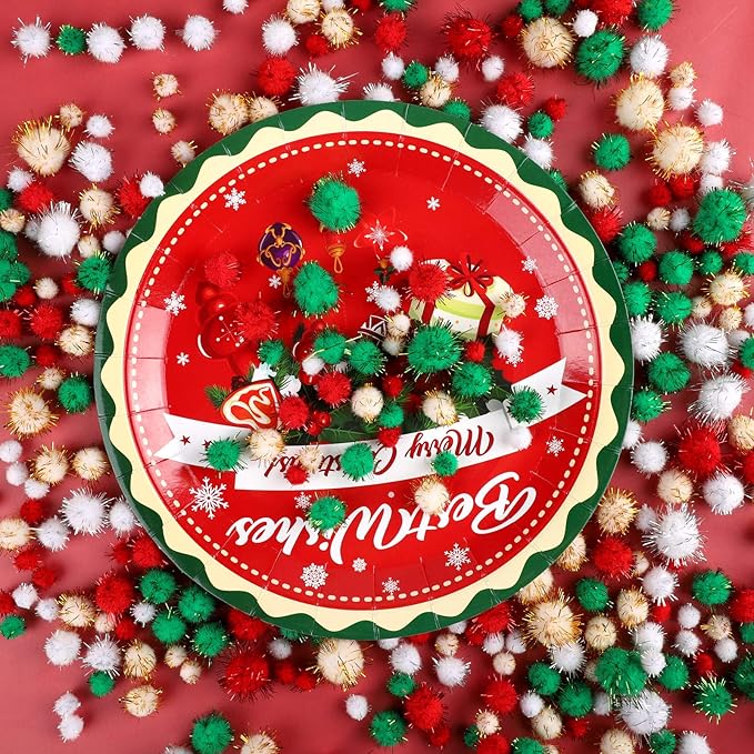 Aneco 900 Pieces Glitter Christmas Pom Poms Assorted Sizes and Colors Pompoms with Glitter Foil Christmas Crafts Fluffy Balls for Holidays DIY Art Crafts Supplies
