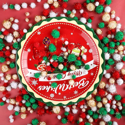 Aneco 900 Pieces Glitter Christmas Pom Poms Assorted Sizes and Colors Pompoms with Glitter Foil Christmas Crafts Fluffy Balls for Holidays DIY Art Crafts Supplies