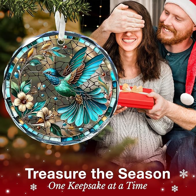 Hummingbird Ornaments for Christmas Tree - Stained Glass Hummingbird Gifts for Women, Unique Crystal Glass Ornaments