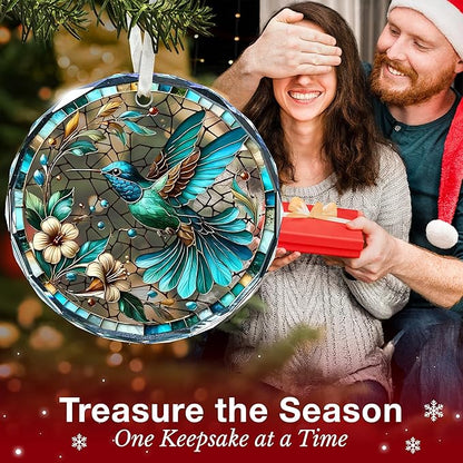 Hummingbird Ornaments for Christmas Tree - Stained Glass Hummingbird Gifts for Women, Unique Crystal Glass Ornaments