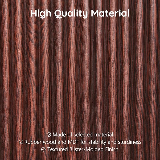 Fluted 3 Drawers Nightstand with Charging Station,31.7" W Bedside Table with Curved Profile Design,End Table Storage with USB Ports for Bedroom,Living Room,Gold Metal Handle, Brown Oak