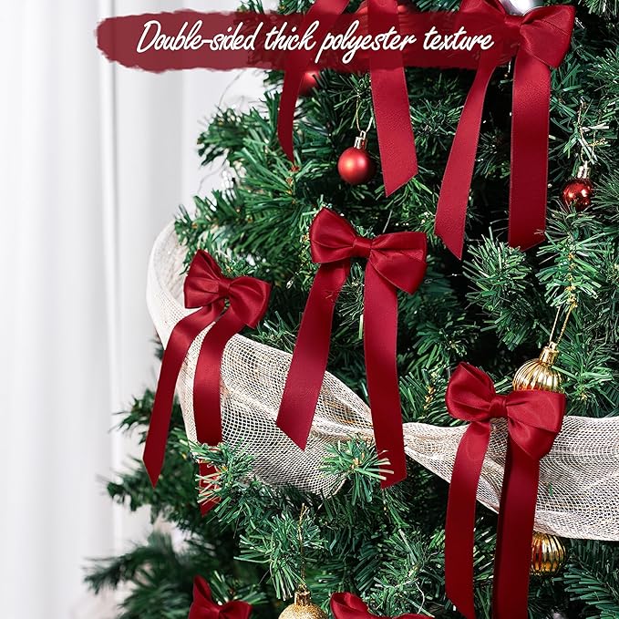 AYGXU 24pcs Christmas Bows,red Bows for Gift Wrapping,Bow for Christmas Tree,Double-Sided Ribbon Bow Decorations for Christmas Party,Bag Ties Twists