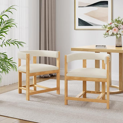 Christopher Knight Home Set of 2 Arley Modern Fabric Upholstered Dining Sturdy Wooden Kitchen Side Chair with Ergonomic Backrest and Footrest, Soft Padded Barrel, Beige+Natural