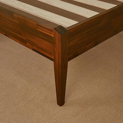 Bme Dinkee 15 Inch Signature Bed Frame Without Headboard - Modern & Minimalist Style with Acacia Wood - 12 Strong Wood Slat Support - Easy Assembly - No Box Spring Neededd - Dark Chocolate, Full