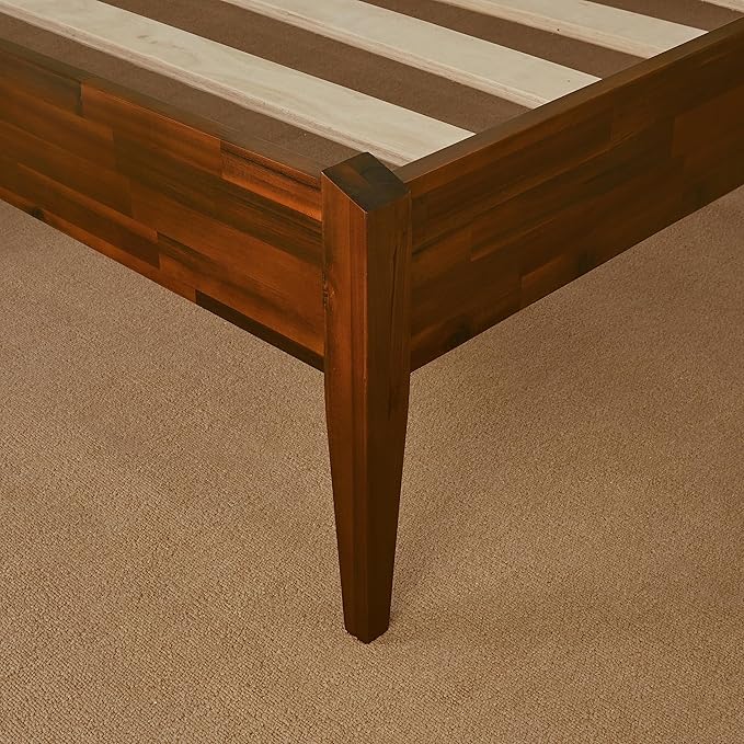 Bme Dinkee 15" Solid Wood Platform Bed Frame Without Headboard - Japanese Joinery Bed Frame - Modern & Minimalist Style - Wood Slat Support - Easy Assembly - No Box Spring Needed - Chocolate, Twin