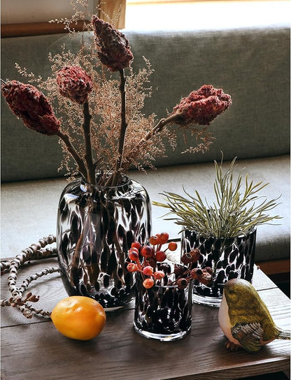 CONVIVA Decorative Glass Vase and Candle Holder Set, 3-Piece, Flower Vase Tortoise Pattern,Modern Fall Home Decor Thanksgiving Chrismas Day Gift Idea.