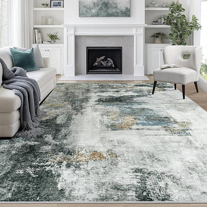 9x12 Area Rugs for Living Room Rug Washable: Abstract Large Rug for Dining Room Bedroom Carpet Non Slip 9 by 12 Indoor Modern Nursery Home Office Black Gold