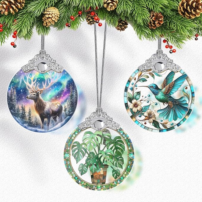 Monstera Leaf Stained Glass Christmas Ornament, Hanging Ornaments for Christmas Tree Decorations, Xmas Presents