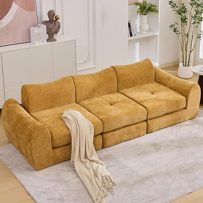 101.6" Modular Sectional Cloud Sofa,Floor Boneless Couch, 4-in-1 Folding Convertible Sofa Bed, Modular Cushion Couch,Suitable for Living Room,Bedroom and Recreation Room(Yellow)