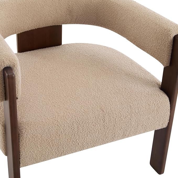 Christopher Knight Home Nettie Modern Accent Chair for Living Room, Boucle Fabric Single Lounge Sofa Chair with Wooden Frame, Comfy Reading Chair for Bedroom, Lounge Armchair with Cushion, Dark Beige