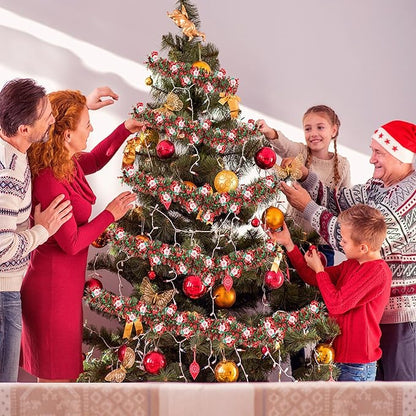 33FT Red Green Christmas Tinsel Garland with Santa Claus Ornaments Christmas Garland Christmas Decorations, Metallic Xmas Tree Garland Indoor Outdoor for Home Mantle Xmas Party Holiday Decor Gift