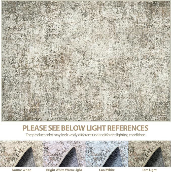 Runner Rug for Hallways Kitchen 2'6"x8' Washable Non Slip: Carpet Non Skid 8ft Entryway Rubber Backed 8 Feet Neutral Abstract Modern Rug Low Pile Pet Friendly Indoor Beige Brown