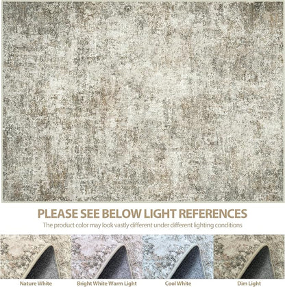 Runner Rug for Hallways Kitchen 2'6"x8' Washable Non Slip: Carpet Non Skid 8ft Entryway Rubber Backed 8 Feet Neutral Abstract Modern Rug Low Pile Pet Friendly Indoor Beige Brown