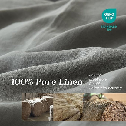 Simple&Opulence 100% Linen Duvet Cover Set, 3 PCS Ultimate Grey Duvet Cover Queen Size, Breathable Soft Comfy Linen Bedding Comforter Cover with 2 Pillowcases(Ultimate Grey, 88"x92")
