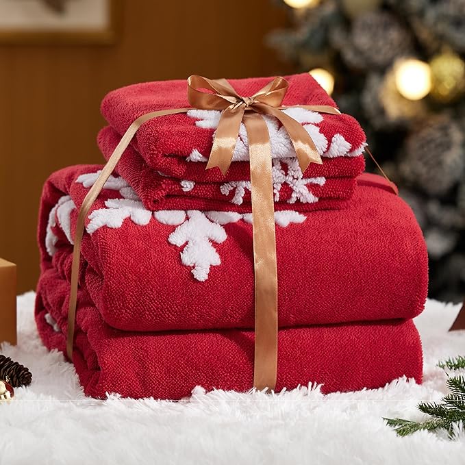 Bedsure Fluffy Duvet Cover Set - Ultra Soft Plush Shaggy Comforter Cover King Size, Warm Flannel Fleece Bed Sets for Winter, 3 Pieces, Snowflake Pattern, Red