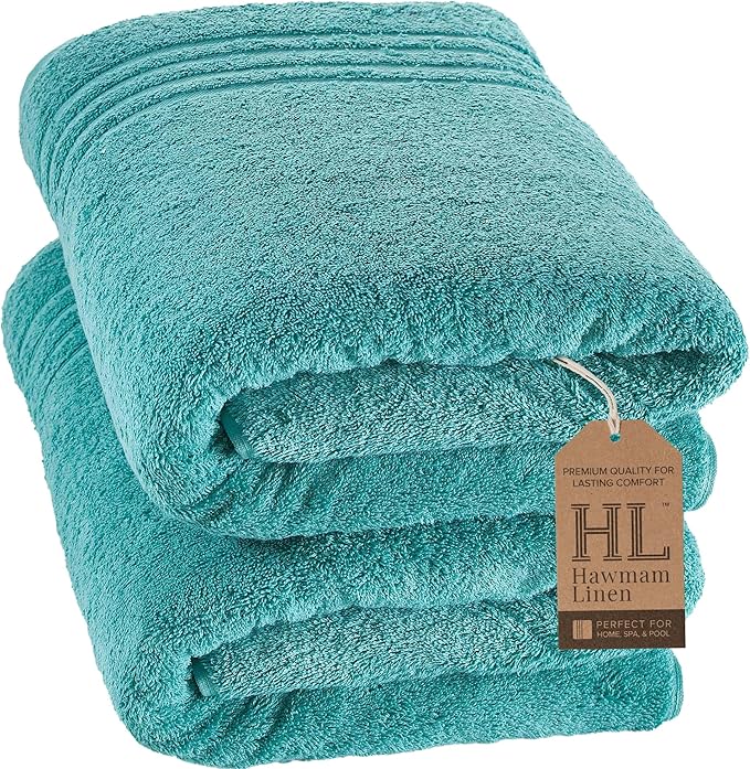 Hawmam Linen Jumbo Large Bath Sheets Towels 2 Pack Soft and Absorbent, Premium Quality 100% Cotton Towels, Teal Turquoise
