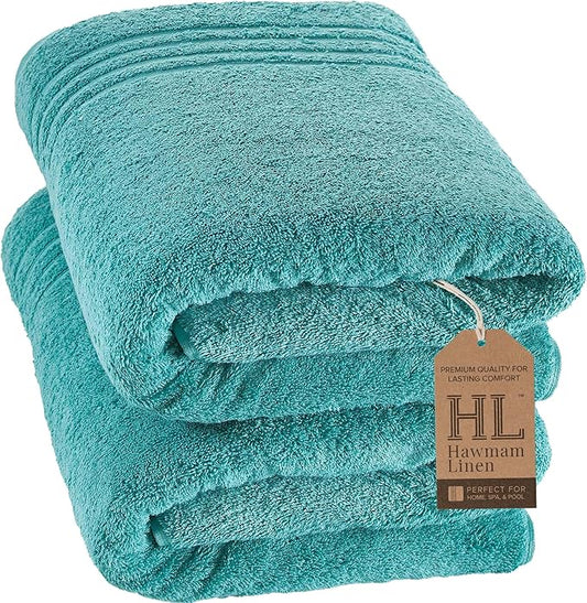 Hawmam Linen Jumbo Large Bath Sheets Towels 2 Pack Soft and Absorbent, Premium Quality 100% Cotton Towels, Teal Turquoise