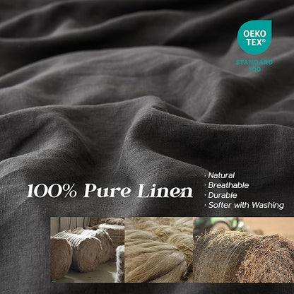 Simple&Opulence 100% Linen Duvet Cover Set, 3 PCS Natural French Flax Dark Grey Duvet Cover King Size, Breathable Soft Comfy Linen Bedding Comforter Cover with 2 Pillowcases(Dark Grey, 104"x92")