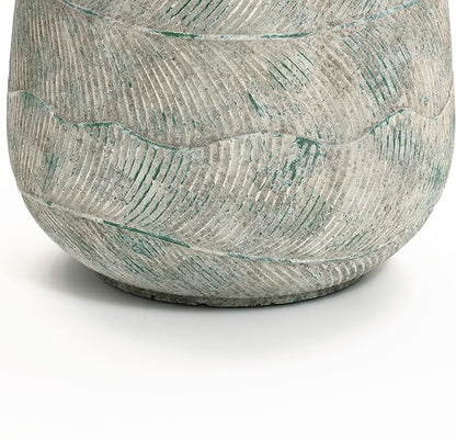 LuxenHome 18" Dia Round Cement Planter, Rustic Distressed Weathered Plant Pot with Drainage Hole and Rubber Plug, Large Outdoor Indoor Decorative Flower Pot Planters for Home Patio Garden Porch