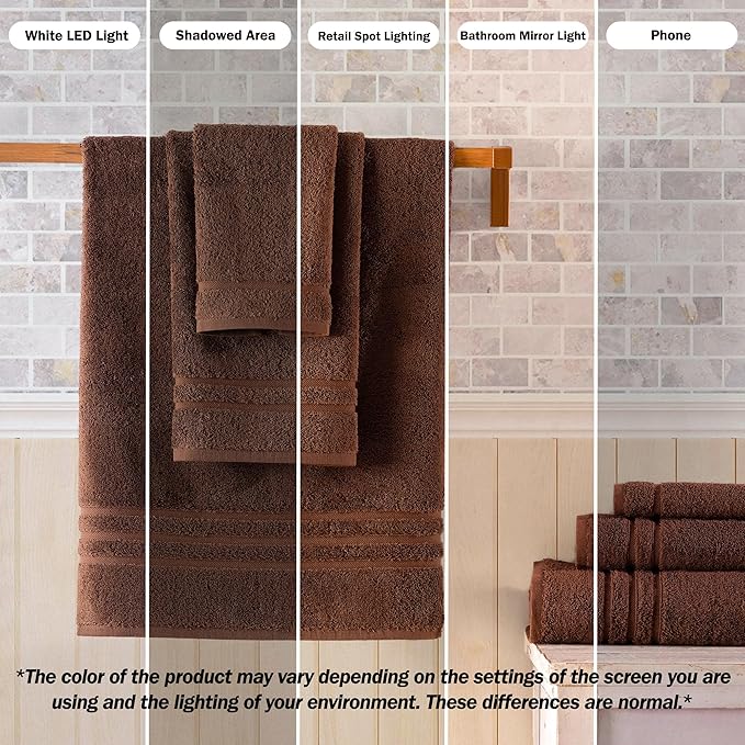 Hawmam Linen Luxury Cotton Washcloths 13x13 Inch - Large Hotel Spa Bath Towels Face Towel 12 Pack, Brown