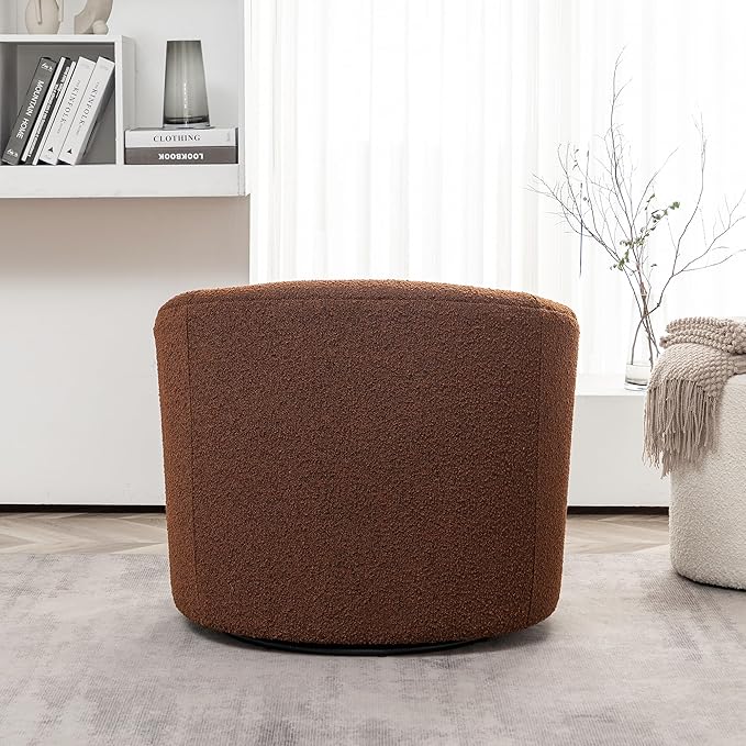 KINWELL 34" W Mid Century Modern Swivel Barrel Chair, Round Upholstered Boucle Swivel Accent Chairs, No Assembly Chair for Living Room Bedroom Reading Apartment Lounge Nursery