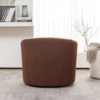 KINWELL 34" W Mid Century Modern Swivel Barrel Chair, Round Upholstered Boucle Swivel Accent Chairs, No Assembly Chair for Living Room Bedroom Reading Apartment Lounge Nursery