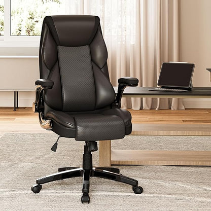 EUREKA ERGONOMIC PU Leather Desk Chair Office Executive Chair, Ergonomic Office Chair Flip Up Arms, High Back Office Chair with Headrest, Home Office Chair with Wheels, Computer Chairs for Adults