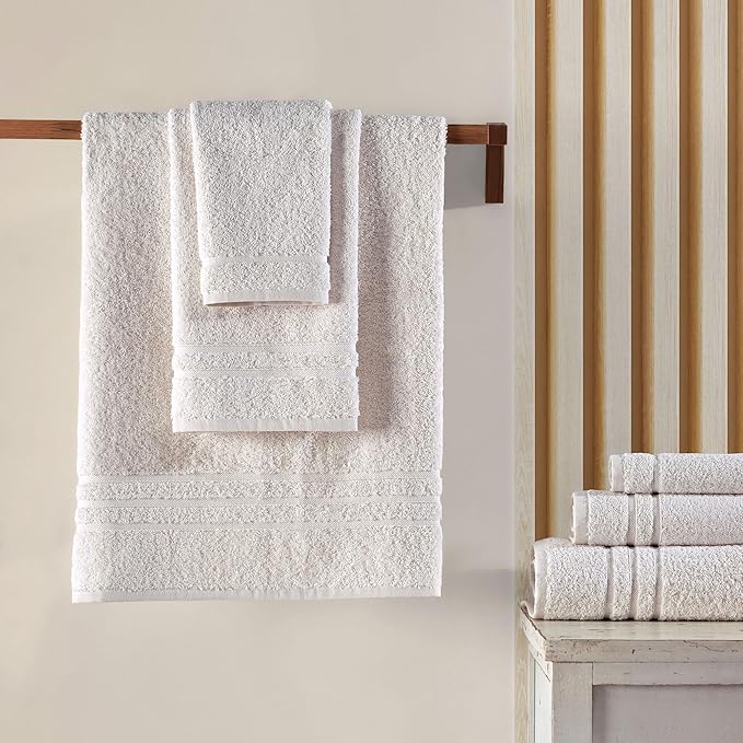 Hawmam Linen Cream 6 Piece Bath Towels Set for Bathroom Original Turkish Cotton Soft Premium Bath Towels Hand Towels, Sea Salt