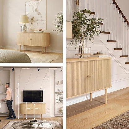 WERMO 55'' Sideboard Storage Cabinet with Doors and Shelves - Wood Credenza for Living Room, Bedroom, Entryway and Home Office Cabinet. Kitchen Buffet, Modern Media Console Table with Storage (Oak)