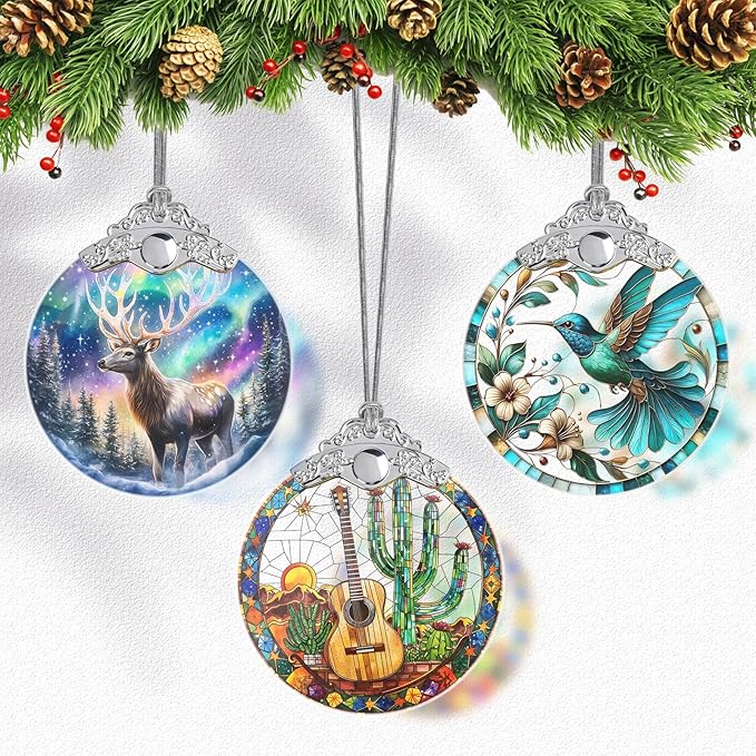 Guitar Stained Glass Christmas Ornament, Hanging Ornaments for Christmas Tree Decorations, Holiday Keepsake