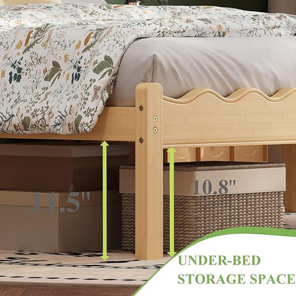 ZIYOO Solid Bamboo Wood Bed Frame Twin with Headboard, 14 inch Platform Bed Frames Twin Size No Box Spring Needed with Steel Slats, Sturdy and Stable, Easy Assembly, Noise Free