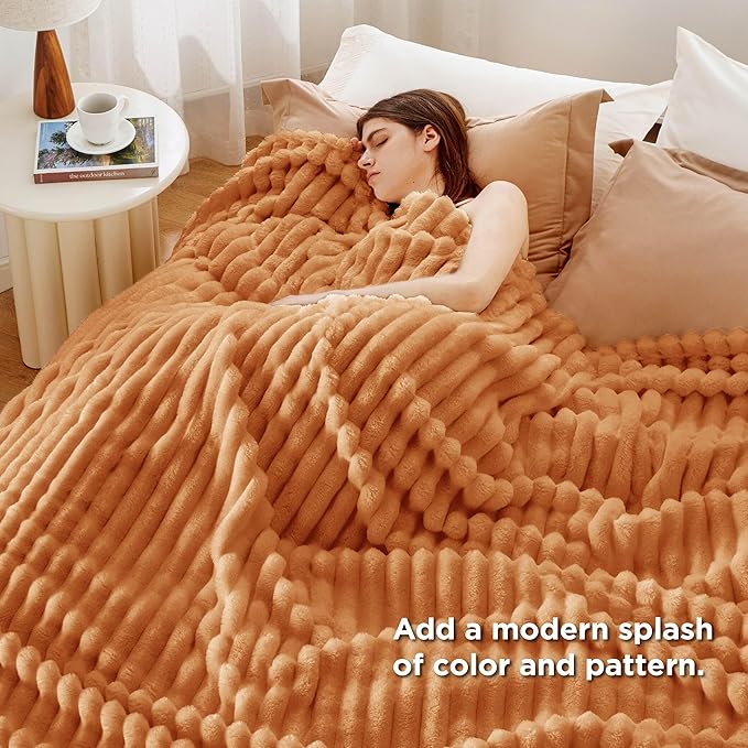 Bedsure GentleSoft King Blanket for - Cozy Soft Fall Blankets for Women, Cute Large Throws for Girls, Orange, 108x90 Inches