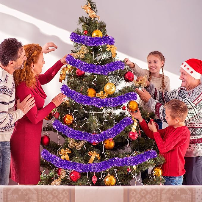 33FT Purple Tinsel Christmas Garland Metallic Twist Shiny Garland for Christmas Tree Decorations, Xmas Holiday Hanging Garland for Home Indoor Outdoor Party Supplies Holiday Decor