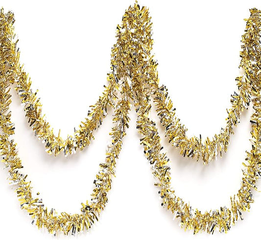Anderson's Metallic Gold & Silver Tinsel Twist Garland, 25ft Holiday Decoration, Christmas Tree Trim, Parade Float Decor, Party Supplies, Halloween, Graduation, Indoor/Outdoor Event Garland