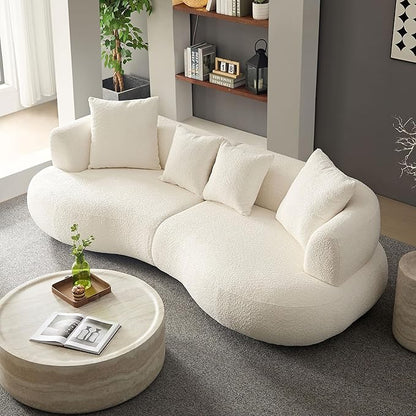 KEIKI 102" Curved Oversized Boucle Modular Sectional Sofa with 4 Throw Pillows, Mid-Century 4-Seater Upholstered Corner Plush Comfy Couch, Easy Assembly, for Apartment, Living Room, White