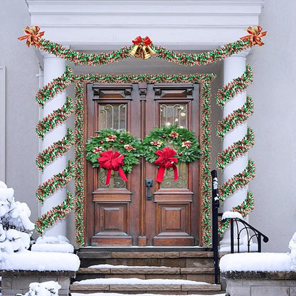 50 FT Christmas Tinsel Garland for Christmas Tree Decorations, Red Green Silver Metallic Twist Shiny Hanging Xmas Garlands for Stairs Mantle Fireplace Home Indoor Outdoor Holiday Party Suppliers Decor